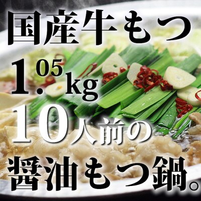 国産牛もつ1kgオーバー!九州醤油もつ鍋　10人前[牛もつ1.05kg/九州醤油スープ付](遠賀町)