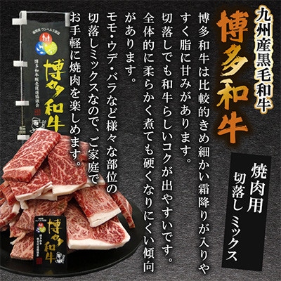 九州産黒毛和牛【博多和牛】焼肉用　切落しミックス　計約2kg(約500g×4パック)(遠賀町)