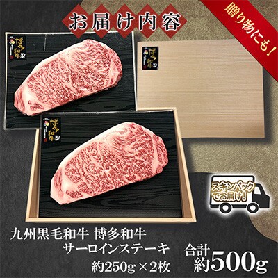 九州産黒毛和牛【博多和牛】サーロインステーキ　計約500g(約250g×2枚)スキンパック(遠賀町)