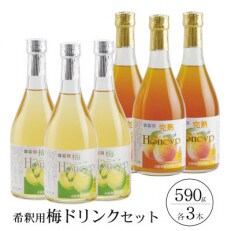 【古座川町】希釈用梅ドリンク 梅ハニップ 完熟梅ハニップ 各3本セット