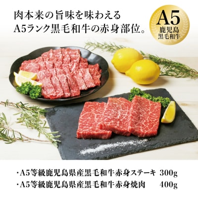 【鹿児島県産】A5等級 黒毛和牛 赤身ステーキ300g & 赤身焼肉400g カミチク 南さつま市