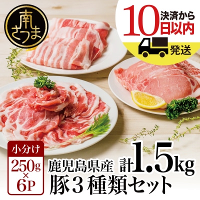 【鹿児島県産】豚3種類 計1.5kgセット 豚肉 小分け 冷凍 カミチク