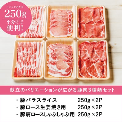 【鹿児島県産】豚3種類 計1.5kgセット 豚肉 小分け 冷凍 カミチク