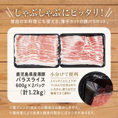 【鹿児島県産】黒豚 バラスライス 1.2kg(600g×2) 冷凍 スターゼン