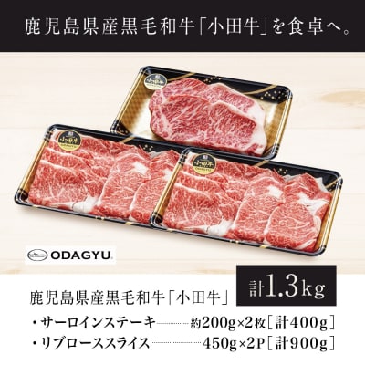 【プレミアムブランド】鹿児島県産黒毛和牛「小田牛」 サーロインステーキ&リブローススライス セット 