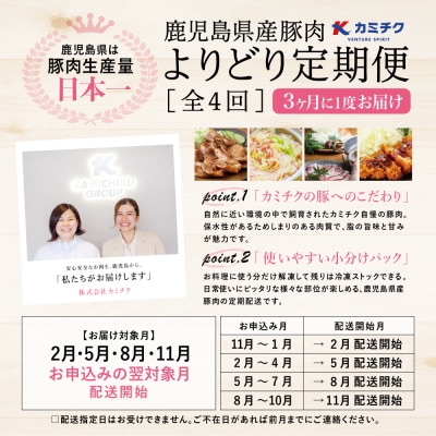 【モリモリ定期便】鹿児島県産豚よりどり定期便(全4回) しゃぶしゃぶ 生姜焼き とんかつ 肩ロース