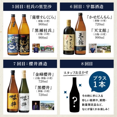 【焼酎定期便 全8回】本格芋焼酎 蔵元厳選定期便 計15本(14銘柄+1銘柄) 芋焼酎 飲み比べ