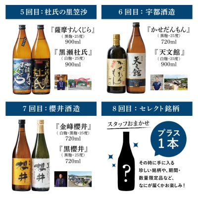 【焼酎定期便 全8回】本格芋焼酎 蔵元厳選定期便 計15本(14銘柄+1銘柄) 芋焼酎 飲み比べ
