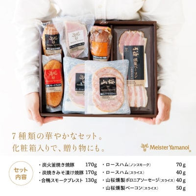 【お中元ギフト】【 マイスター 山野井 】 炭焼き焼豚と合鴨スモークの 詰め合わせ(7種)