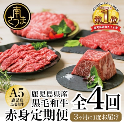 【特撰定期便 全4回】A5等級鹿児島産黒毛和牛赤身定期便 牛肉 冷凍 焼肉 ステーキ ブロック