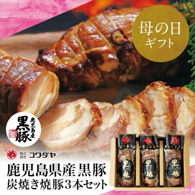 【母の日ギフト】【鹿児島県産】黒豚の炭焼き焼豚3本セット 焼き豚 チャーシュー 黒豚 煮豚