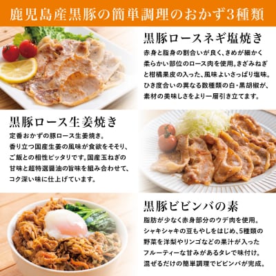 【鹿児島県産】味付け黒豚セット 3種類 計1kg(ネギ塩、生姜焼き、ビビンバ)おかず 惣菜 豚肉