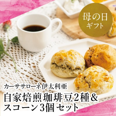 【母の日ギフト】自家焙煎珈琲豆2種(モカブレンドコーヒー・マイルドブレンドコーヒー)&スコーン