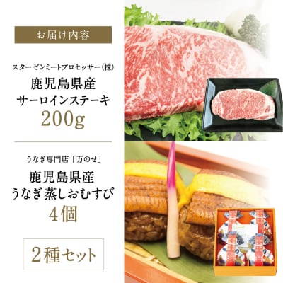 【鹿児島県産】黒毛和牛ステーキとうなぎ蒸しおむすびの贅沢セット(同梱発送)