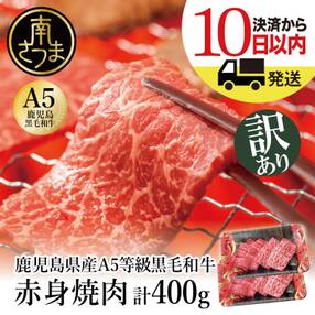【訳あり】数量限定!鹿児島県産 A5等級黒毛和牛赤身焼肉400g(200g&times;2P) BBQ 冷凍
