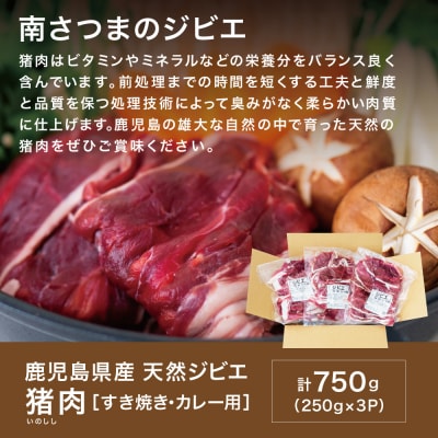【鹿児島県南さつま産ジビエ】 猪(いのしし)肉 すき焼き・カレー用 計750g(250g×3)