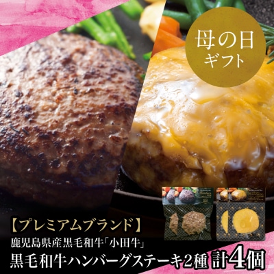 【母の日ギフト】鹿児島県産黒毛和牛「小田牛」 牛肉100% 2種類のハンバーグステーキ 計4個