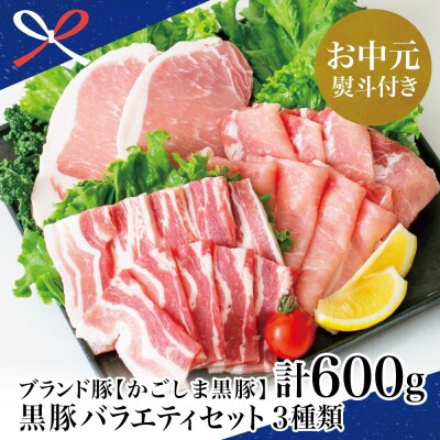 【お中元ギフト】【ブランド黒豚】かごしま黒豚 3種類 計600g バラエティセット