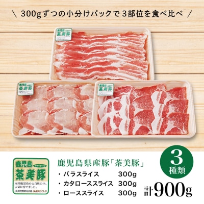 鹿児島県産 茶美豚 しゃぶしゃぶ用 3種食べ比べセット 計900g(300g×3P)