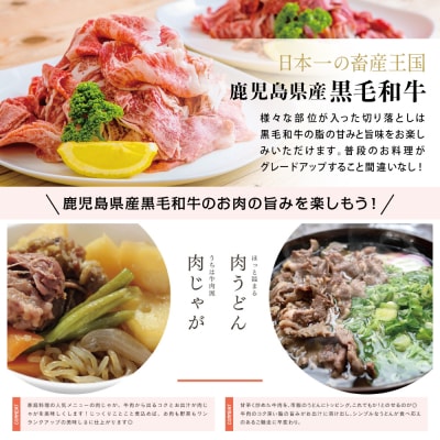 【鹿児島県産】 A5等級黒毛和牛切落し 計1kg(250g×4P)  