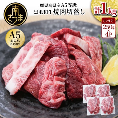 【鹿児島県産】A5等級黒毛和牛 焼肉 切り落とし計1kg (250g×4P)