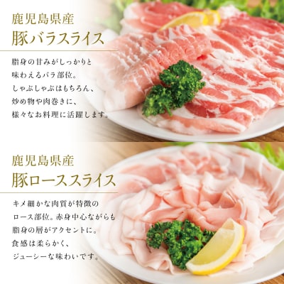 [定期便 全3回]カミチクのしゃぶしゃぶ用豚肉 2種類 鹿児島県産豚ロース&バラ 計1kg×3回
