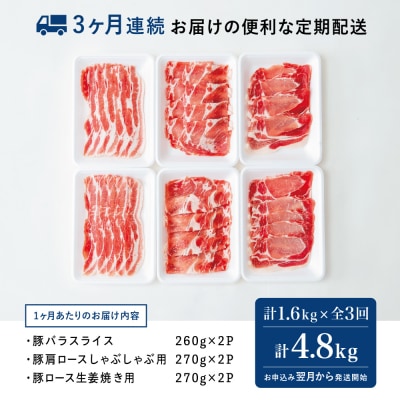 【定期便 全3回】鹿児島産 豚肉3種類セット 1.6kg×3回(合計4.8kg)[3ヶ月連続]