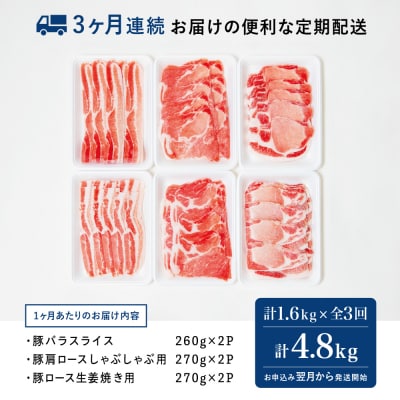 【定期便 全3回】鹿児島産 豚肉3種類セット 1.6kg×3回(合計4.8kg)[3ヶ月連続]