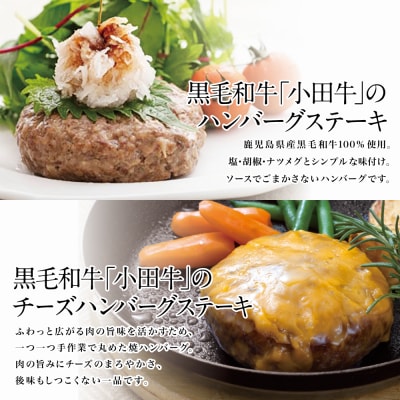 【父の日ギフト】鹿児島県産黒毛和牛「小田牛」 牛肉100% 2種類のハンバーグステーキ 計4個