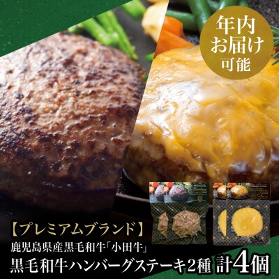 【年内お届け】鹿児島県産黒毛和牛「小田牛」 牛肉100% 2種類のハンバーグステーキ 計4個