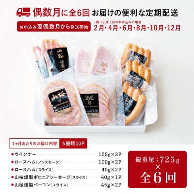 【定期便6回:偶数月】マイスター山野井 ハム・ソーセージ 5種(計10P)定期配送 冷蔵