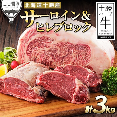 十勝ハーブ牛 サーロイン&ヒレブロック 計3kg 北海道産 牛肉 赤身 キャンプ アウトドア BBQ