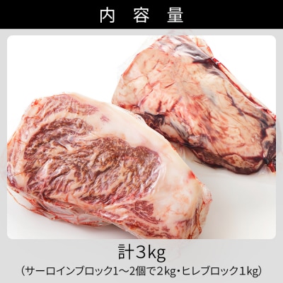 十勝ハーブ牛 サーロイン ヒレ ブロック セット 計3kg 北海道産 牛肉 赤身