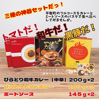 びらとり和牛カレー中辛・びらとりトマトカレー・ミートソースセット(各2箱)