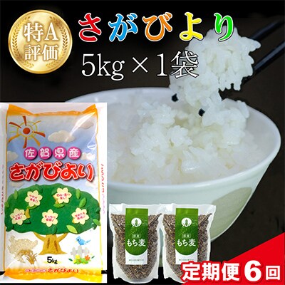 【毎月定期便】さがびより 5kg+もち麦 2袋全6回