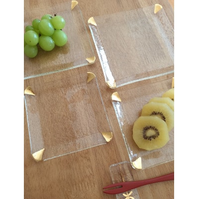 金角ガラス皿大小各2枚4点セット