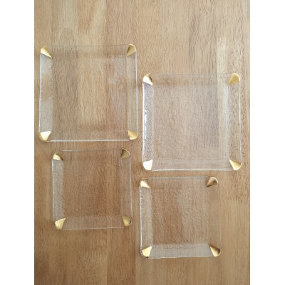 金角ガラス皿大小各2枚4点セット