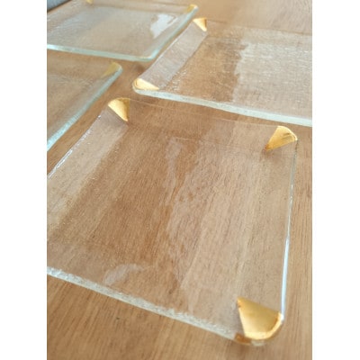 金角ガラス皿大小各2枚4点セット