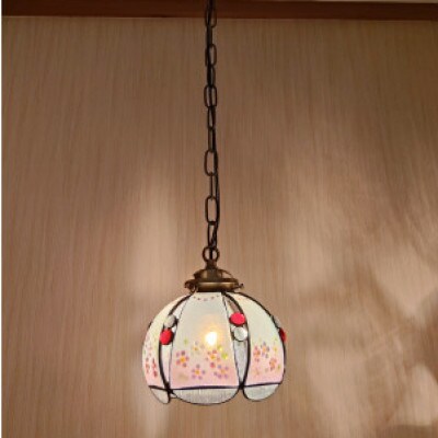 【さとふる限定】一点限定 ステンドグラス『ぼんぼり桃の花』ペンダントランプ USA製ガラス使用　