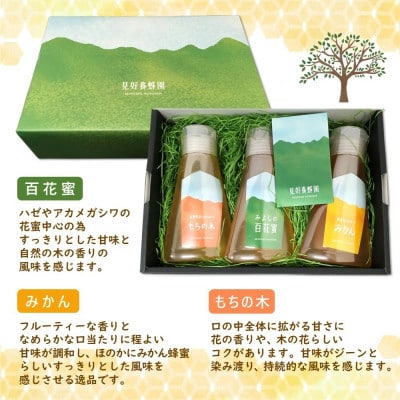 【毎月定期便】みよしのみつ(百花蜜・みかん・もちの木)　220g×3本全3回