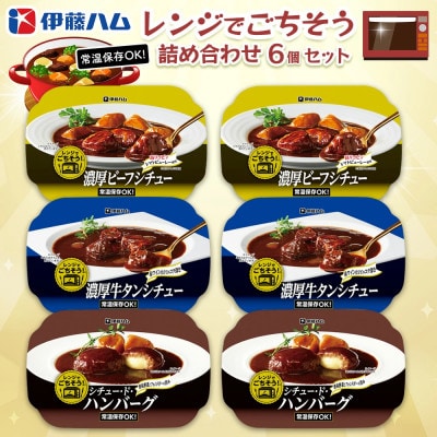 レンジでごちそう詰め合わせ(6個セット)【ビーフシチュー・牛タンシチュー・ハンバーグ】(基山町)