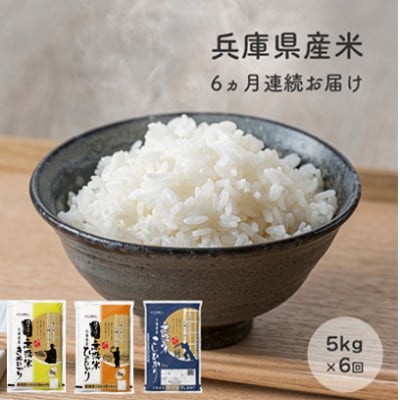 【毎月定期便】6ヵ月連続お届け!兵庫県産銘柄無洗米5kg×1袋全6回