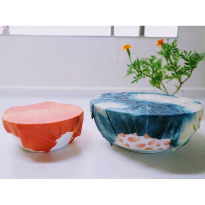 藍染草木染めエコラップ S,M,L3枚組(C藍染草木染め/藍、緑、茶セット)