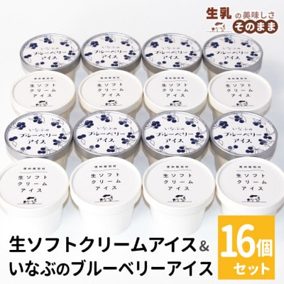 ミルク感たっぷりの生ソフトクリーム&いなぶのブルーベリー 16個(80ml×各8個) アイスクリーム