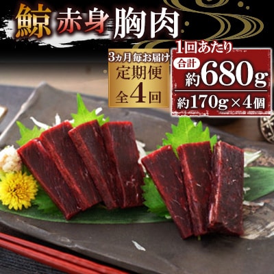 【3ヵ月毎定期便】鯨赤肉　胸肉約170g×4個セット全4回