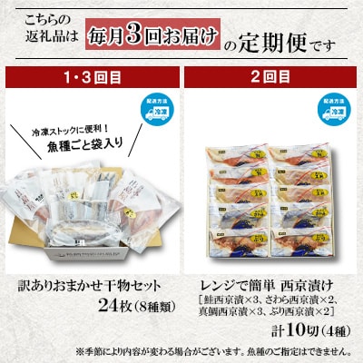 【毎月定期便】味くらべ訳あり干物&西京漬け 全3回