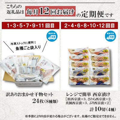 【毎月定期便】味くらべ訳あり干物&西京漬け全12回
