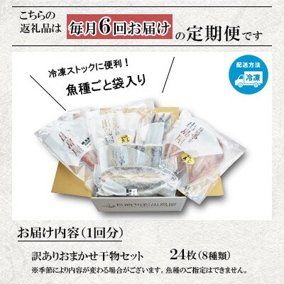 【毎月定期便】【長崎加工】訳ありおまかせ干物セット8種類(24枚)全6回