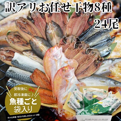 2023年1月発送開始『定期便』【長崎加工】訳ありおまかせ干物セット8種類(24枚)全3回
