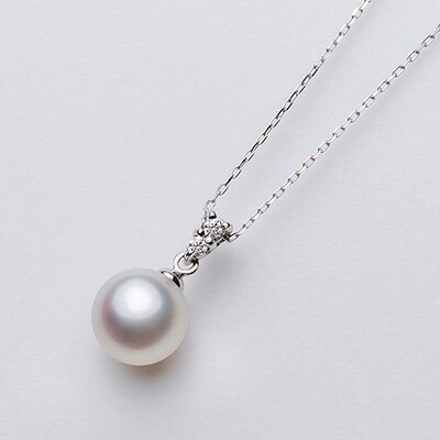 アコヤ本真珠K18WG-8.0mm　ダイヤ入りペンダント【プレミアム】